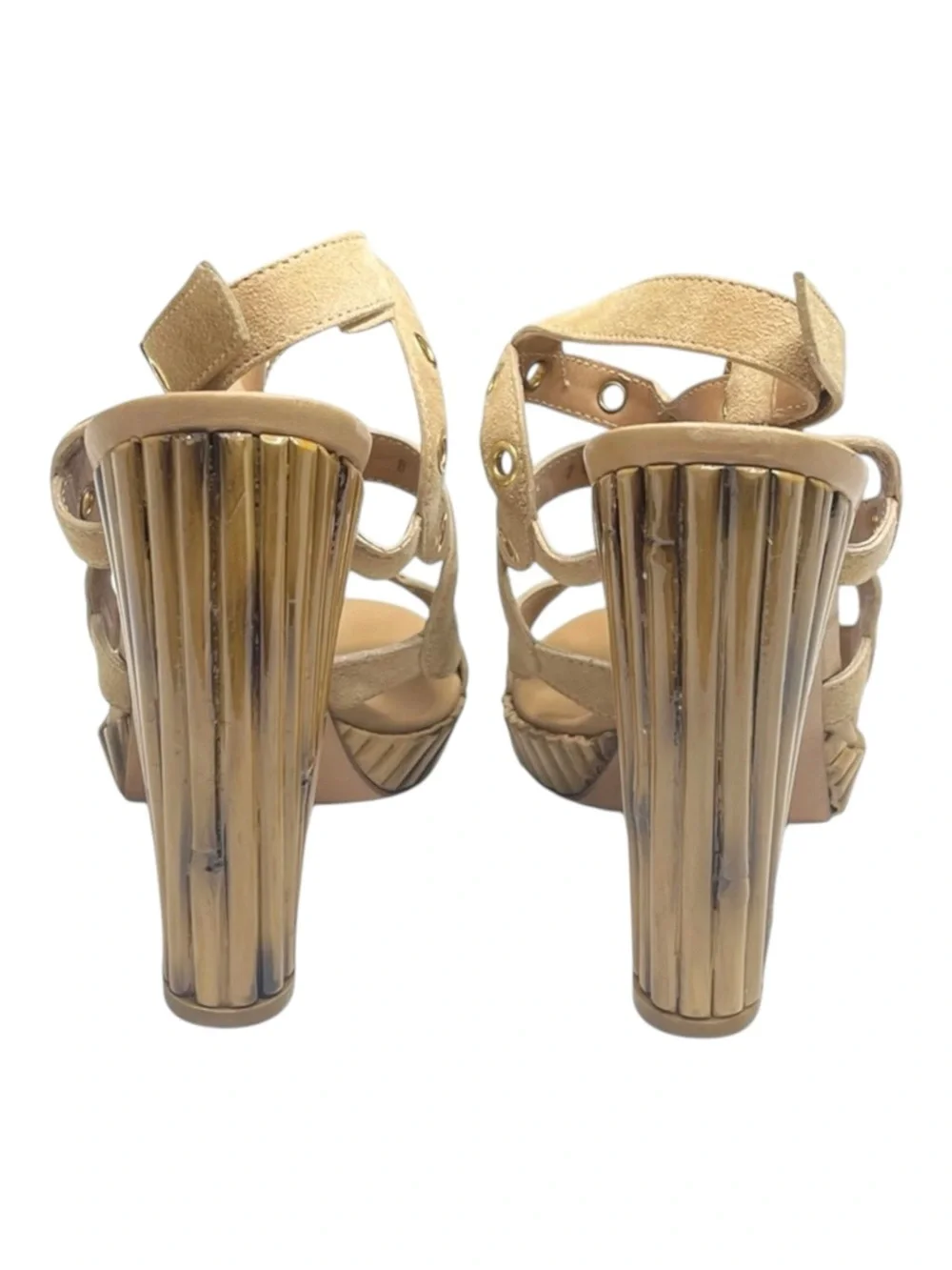 Casadei ♚ Renna Bamboo Heeled Heels Platform Ankle Strap Sandals ♚ Sand Suede ♚